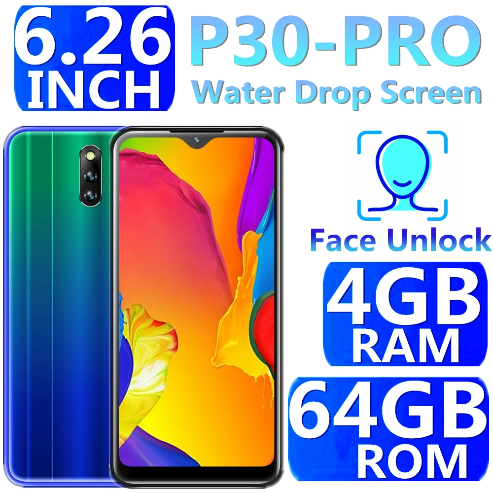 

Original P30 PRO Android Cellphones 4GRAM+64GROM Face Recognition celular 19:9 cheap mobile phones unlocked Smartphones