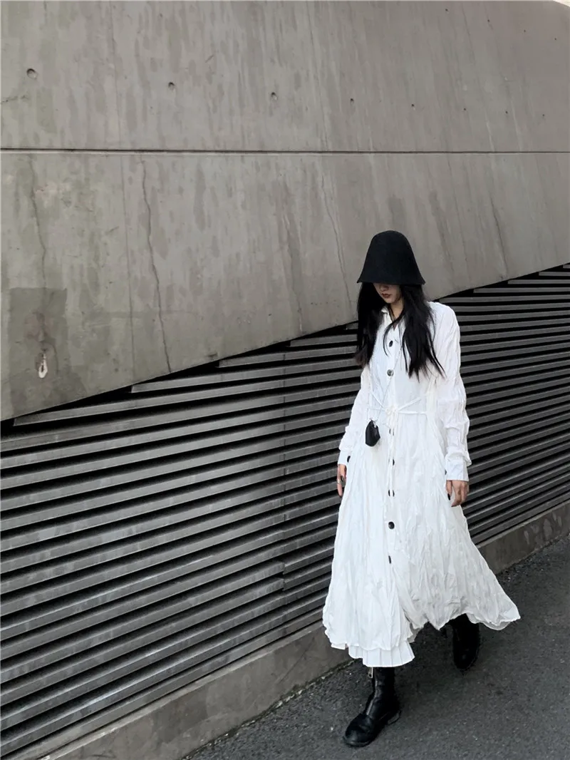 XITAO Irregular Dress Fashion New White Single Breast Full Sleeve 2020 Autumn Goddess Fan Casual Style Loose Dress ZP3683