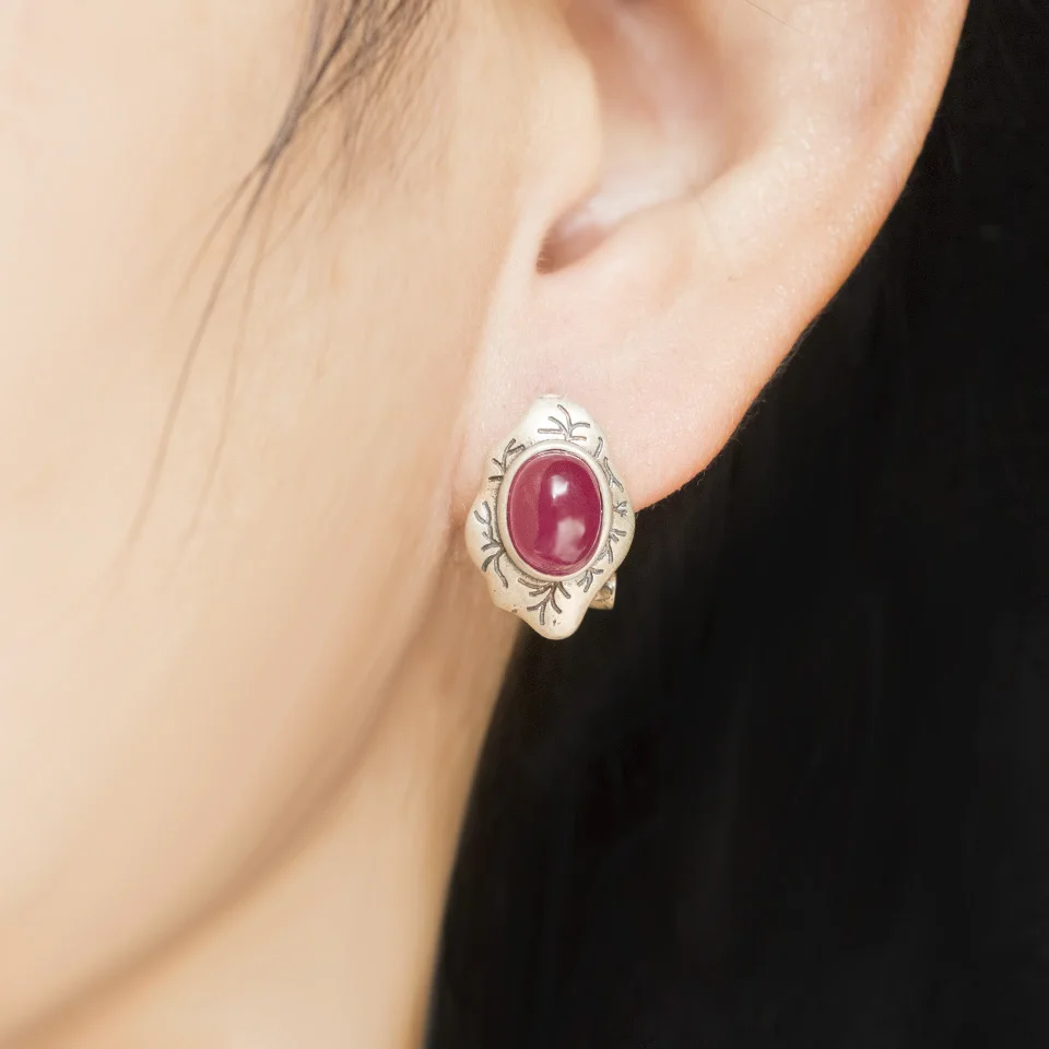 Anzogems vintange natural Ruby stud earrings 925 sterling silver oval 8*6mm gemstone fine jewelry for women's Mother's day gift