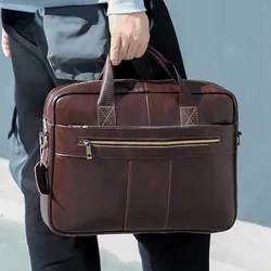 2021 New 15.6-inch Business Retro Portable Briefcase Top Layer Leather Shoulder Bag Men's Briefcase