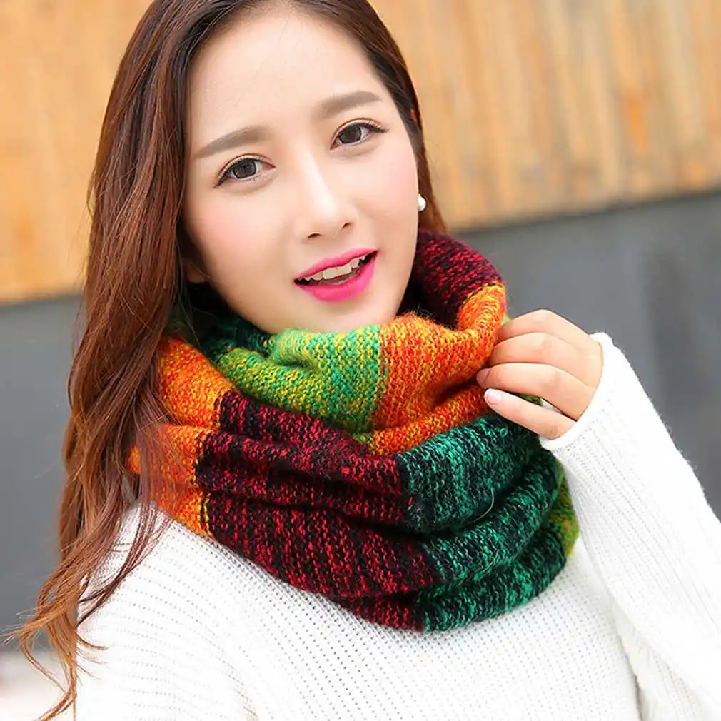 Новые разноцветные кольца женские шарфы Вязанные шерстяные хомут для шеи