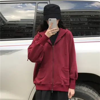 

HziriP Female Cotton Hooded Cardigans Fashion Students Loose High Quality All-Match Brief Solid Hot Casual Autumn Sweatshirt