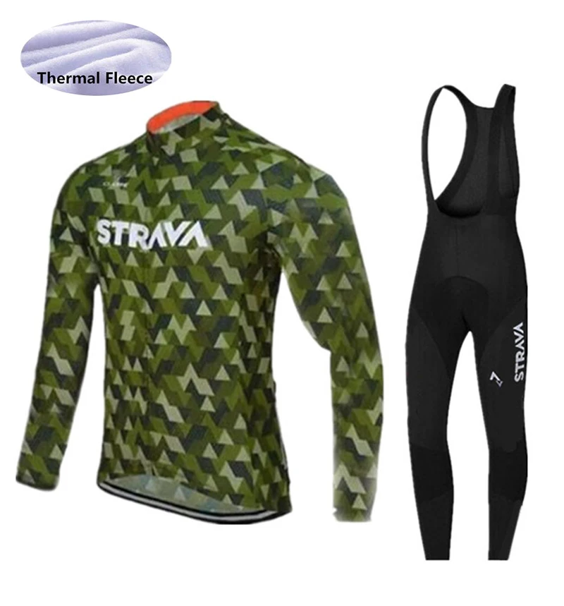 Bib Long suit Strava Зимняя Теплая Флисовая велосипедная Майка набор Майо Ropa Ciclismo Invierno MTB велосипедная одежда спортивная одежда - Цвет: Bib Long suit