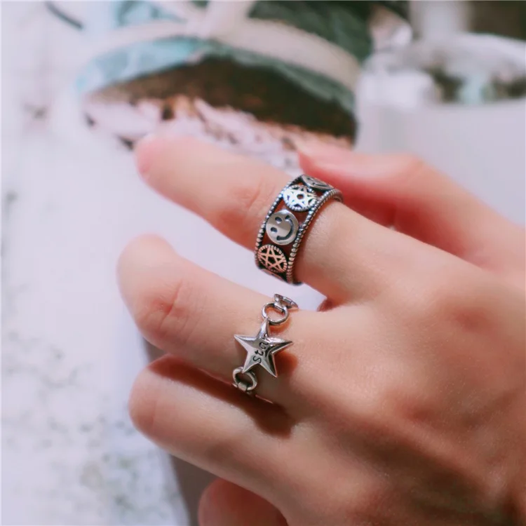 Bijoux, простой стиль, 925 пробы, серебряная звезда, кольца для женщин, подарки, большие Регулируемые кольца на палец