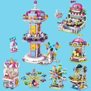 

hot city creators Ferris wheel UFO Catcher pirate ship Merry-go-round Rotating aircraft Bumper turbo drop stack mini blocks toys