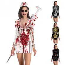 Женское платье для ролевых игр на Хэллоуин, Очаровательное мини-платье с длинными рукавами и вырезом лодочкой, костюм для медсестры/привидения, косплей, костюм для маскарада и выступлений