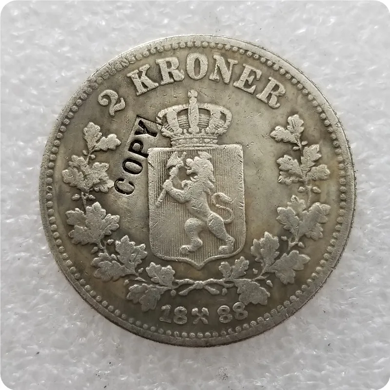 1878-1903 Норвегия 2 крона-Оскар II копии монет - Цвет: 1888