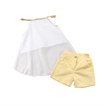 

Newest Baby Kids Girls Sun Chiffon Sleeveless Top Shirt+Hot Pants/Shorts Summer Outfits Clothes for 2-11Y