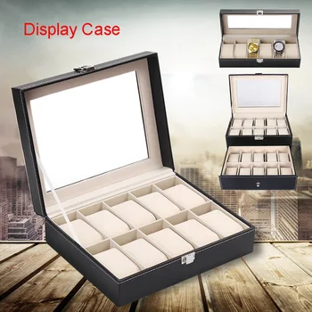 

6/10/20/24 Grids Watch Display Case PU Leather Storage Box Jewelry Organizer @LS