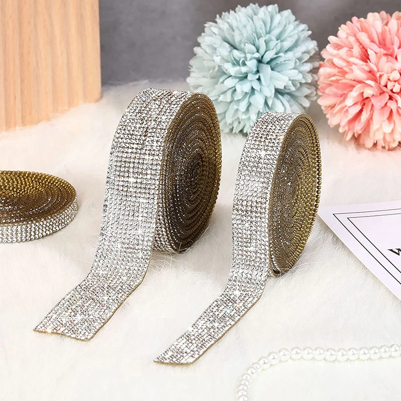 Self-Adhesive Crystal Rhinestone Diamond Ribbon DIY Decoration Sticker with Rhinestones for Arts Crafts DIY Car Phone Decoration