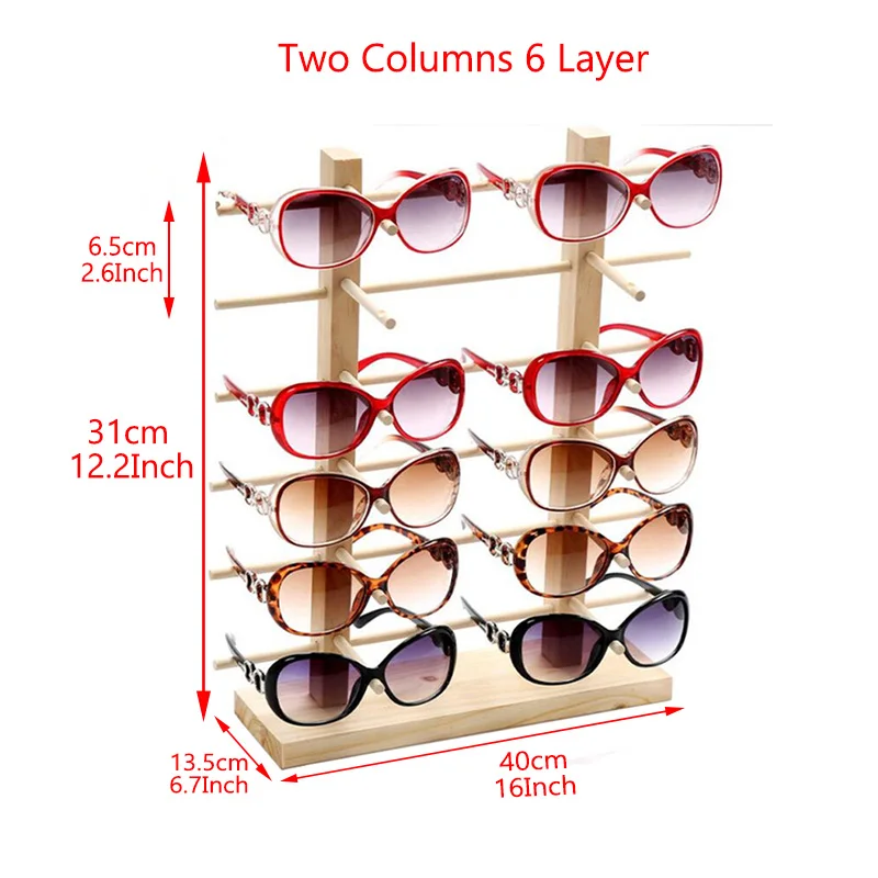2 колонки 3/4/5/6 Слои деревянная подставка для солнцезащитных очков очки стеллаж для хранения Чехол для солнцезащитных очков держатель ювелирных изделий Дисплей стеллаж для выставки товаров - Цвет: Two columns 6 Layer