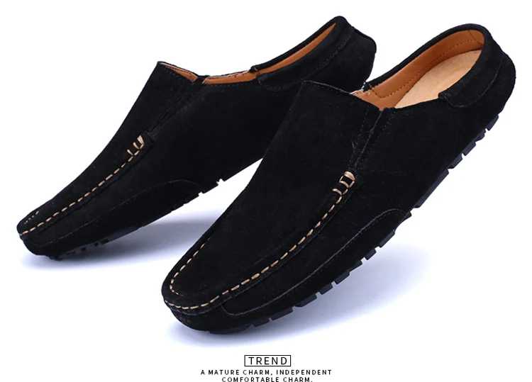 Man Summer Fashion Pig Skin Casual Half Shoe Male Breathable Soft Backless Half Loafers Hombre Open Back Leather Comfy Mocassins