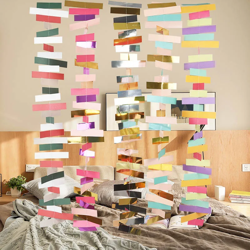 

2M Paper Garland Gold Sliver Banners String Chain Wedding Birthday Party Banner Bunting For Home Wall Hanging Decor Supplies