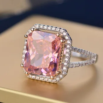 

HIBRIDE Luxury Brand Women Ladies Mirco-Pave Pink Cubic Zirconia Beautiful Delicate Ring Engagement Ring R-156