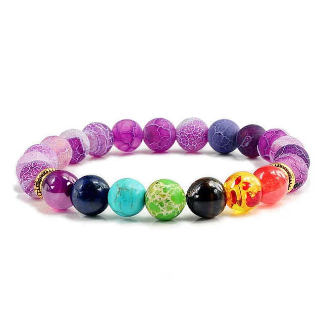 Браслет с натуральным камнем, восемь планет, Вселенная, Йога, чакра, галактика, солнечная система для влюбленных, браслеты для мужчин и женщин, ювелирное изделие, юбилей - Окраска металла: Purple rainbow
