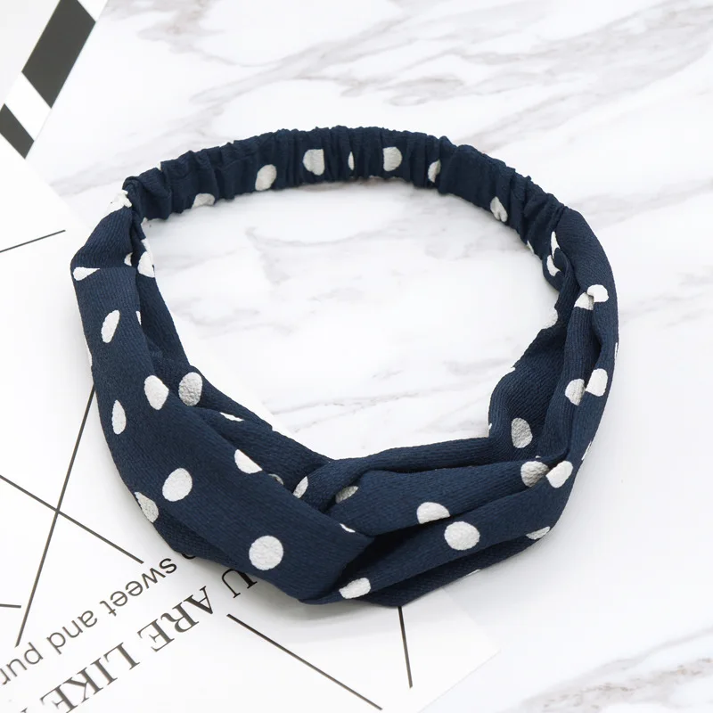 New Women Hairband Dot Soft Wide Elastic Stretch Running Yoga Turban Head Wrap Scarf Hair Accessories Bandage Hairband - Цвет: Model-Navy