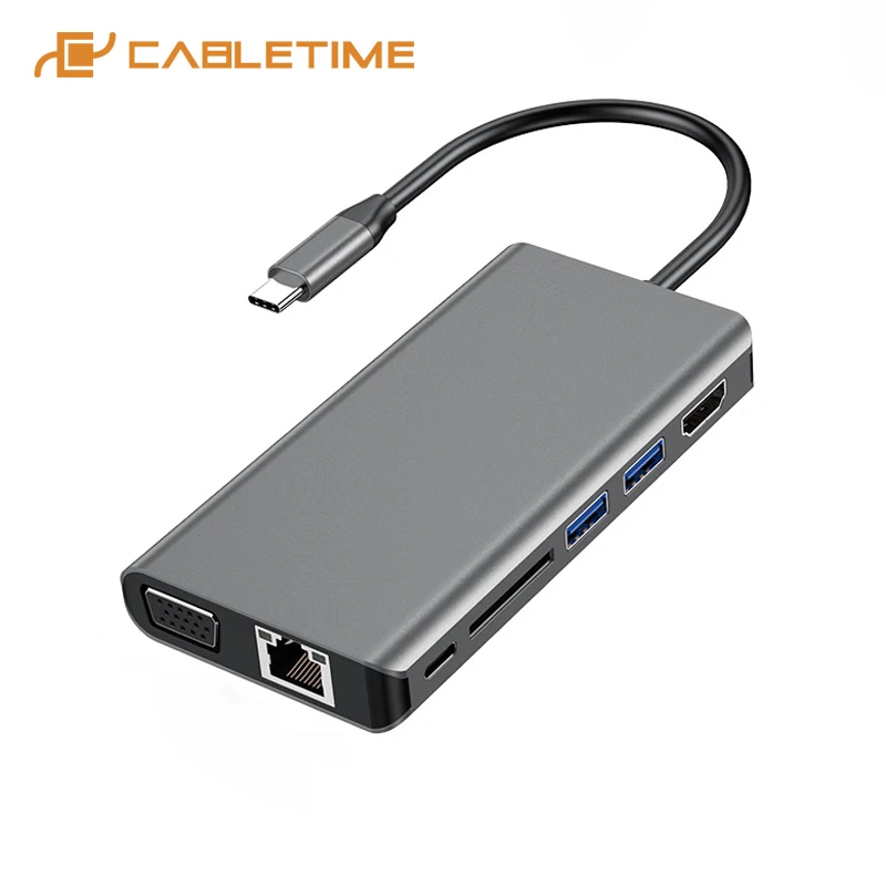 Кабель USB C концентратор к HDMI LAN Ethernet 1000 Мбит/с адаптер PD SD кардридер AUX 3 5 мм для ПК