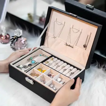 

1/2 Layer Jewelry Box Ring Earrings Watch Storage Case Holder Display Organizer