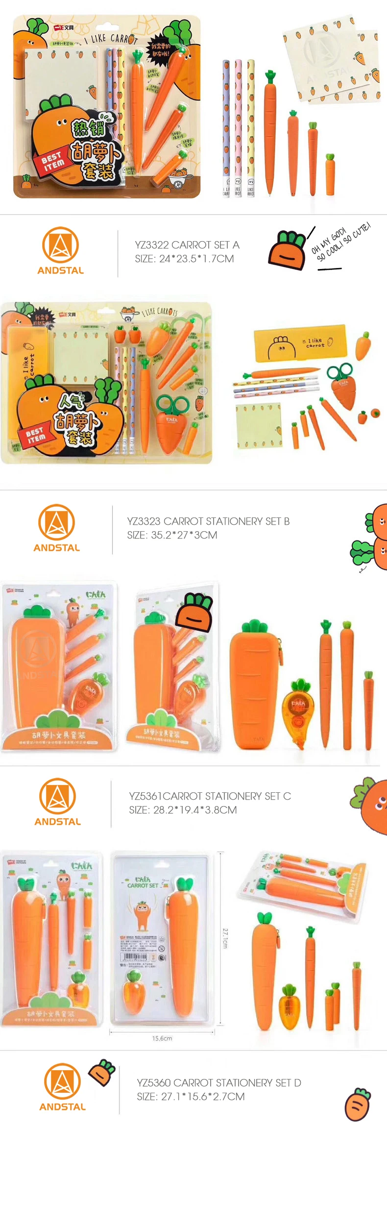 Andstal супер крутой милый набор канцелярских принадлежностей с морковкой, кавайные канцелярские принадлежности, набор для школьных принадлежностей, Детская подарочная коробка