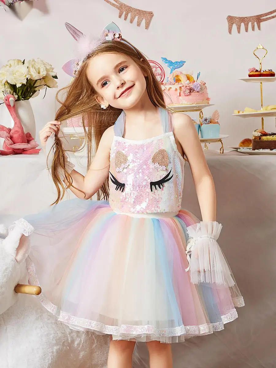 Unicorn Princess Tutu Rainbow Sequin Dress