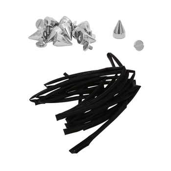 

11 Pcs Accessories: 10Pcs Silver Spikes Pointed Studs Screw Studs Rivets & 1Pcs Dia.6Mm Wire Wrap Heat Shrinkable Tube