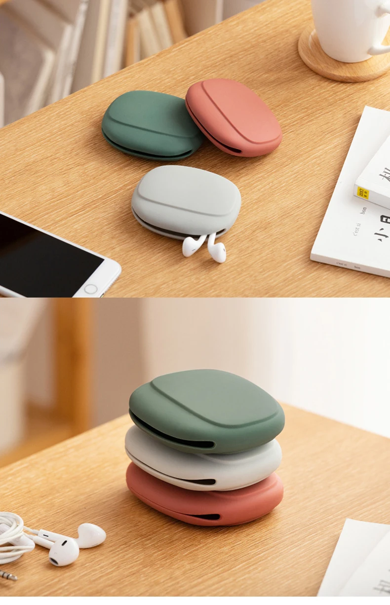 3 Colors Portable Case for Headphones Case Mini Silicone Oval Storage Soft Bag Headset Box for USB Data cable Earphone Case