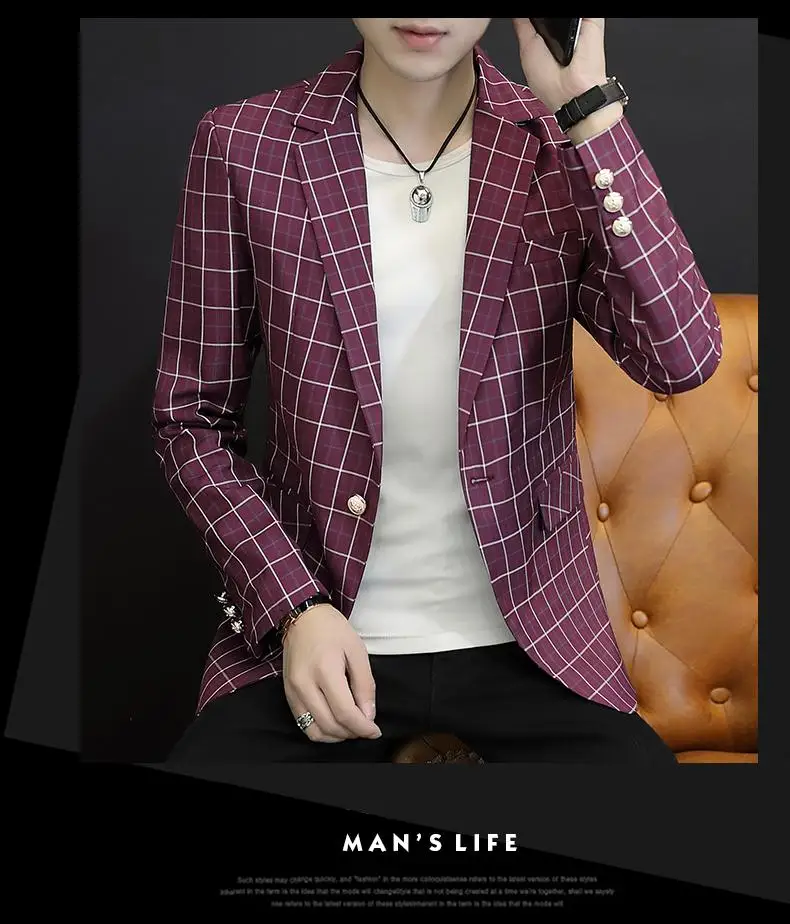 Мужские костюмы клетчатый повседневный мужской блейзер пиджак в клетку