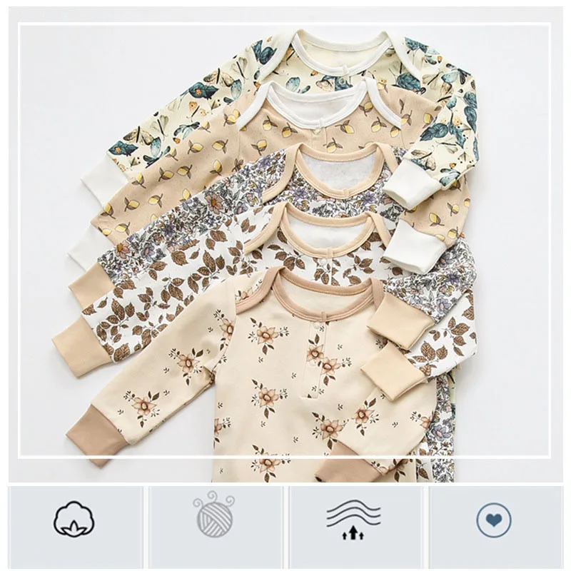 0-24M Newborn Kid Baby Boys Girls Clothes Long Sleeve Print Floral Romper Cute Sweet Stretch Cotton Jumpsuit New born Outfit