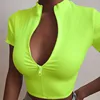 Fashion Sexy Slim Fit Zipper T-shirt For Women Deep V neck Solid Color Bustier Corset Cropped Tops Summer Clothes  ► Photo 1/6