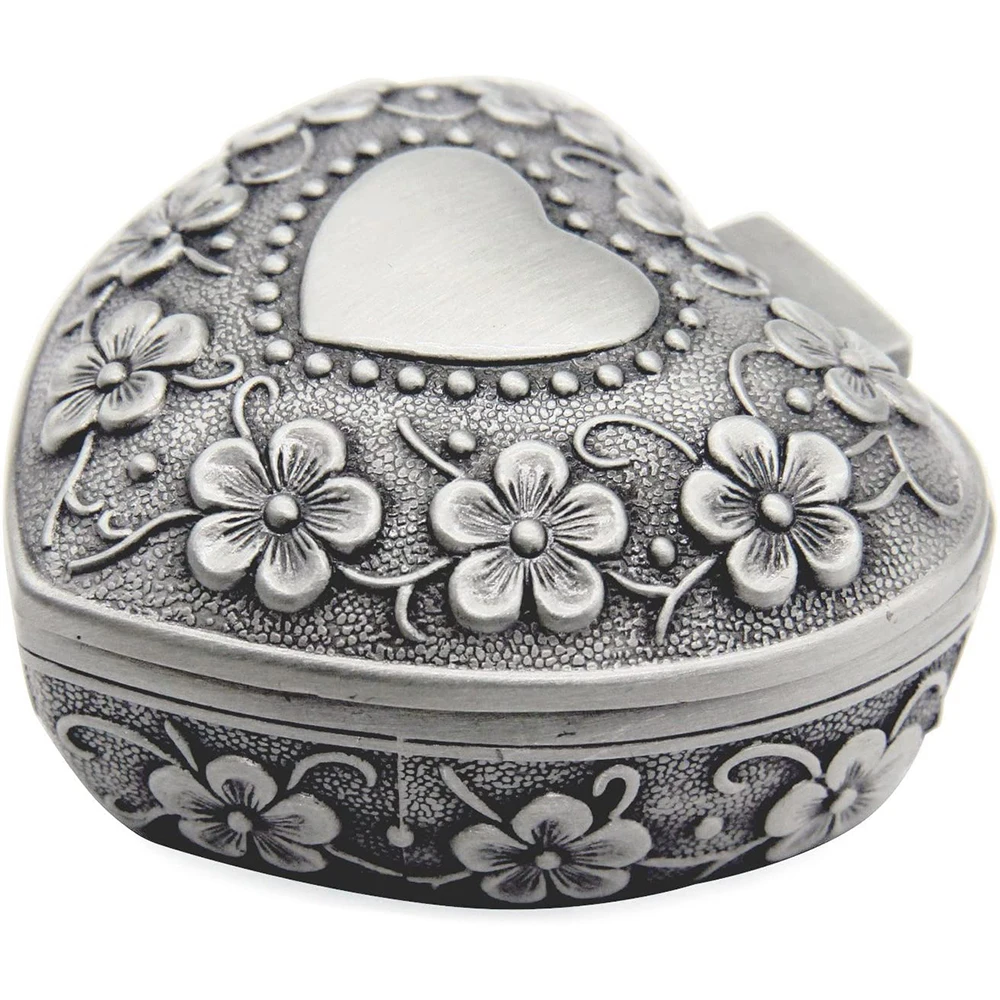 Classic Vintage Antique Heart Shape Jewelry Box Ring Earrings Necklace Container Small Trinket Storage Organizer Christmas Gift