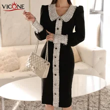 Элегантное облегающее платье vicone женское осенне зимнее винтажное