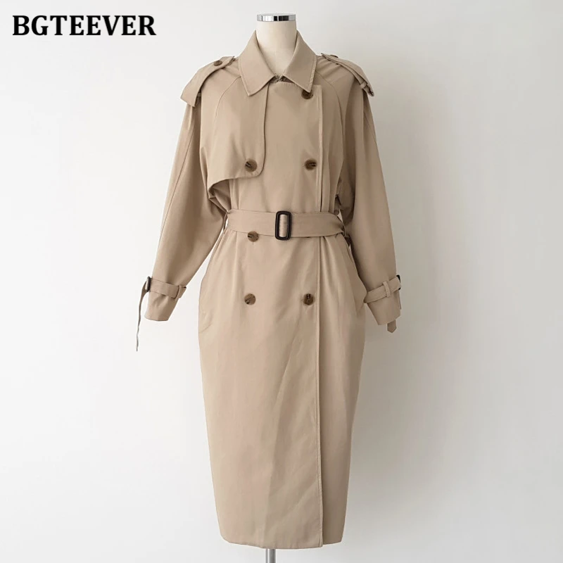 BGTEEVER Casual Double Breasted Pockets Women Long