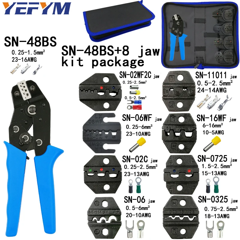 SN-48BS 8 jaw kit Обжимные клещи SN-48BS 8 челюсти комплект посылка для 2,8 4,8 6,3 VH2.54 3,96 2510/трубка/изоляционные клеммы Электрический зажим для рыбалки - Цвет: SN-48BS 8 jaw kit