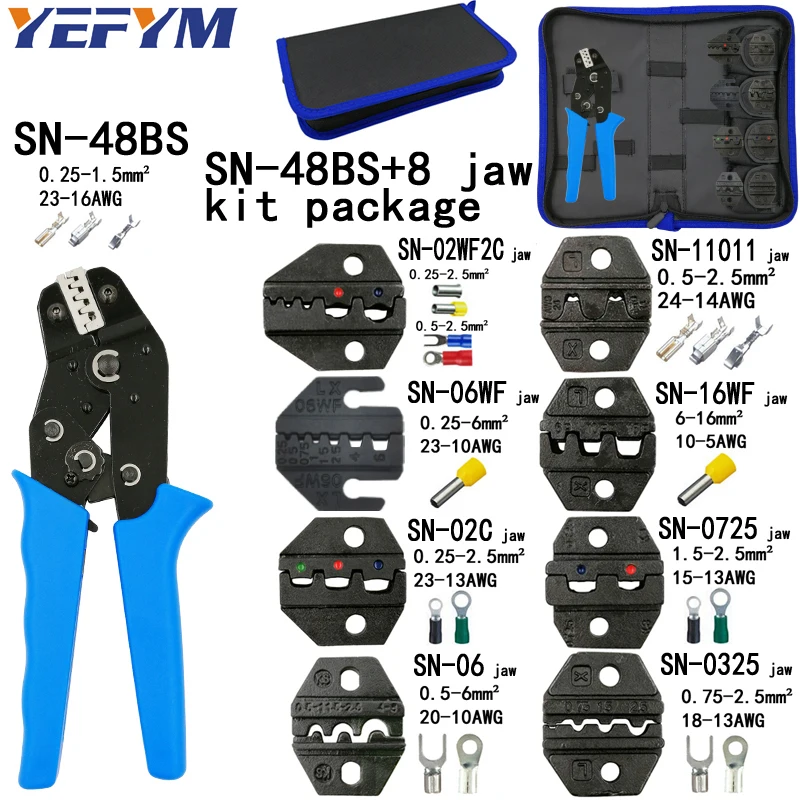 Обжимные клещи SN-48BS 8 челюсти комплект посылка для 2,8 4,8 6,3 VH2.54 3,96 2510/трубка/изоляционные клеммы Электрический зажим для рыбалки - Цвет: SN-48BS 8 jaw kit