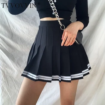 

TVVOVVIN New Girl's Sexy Style Fashion High Waist Stripe Slim Belt Mini Skirt Short Womens Double Layer TDM4
