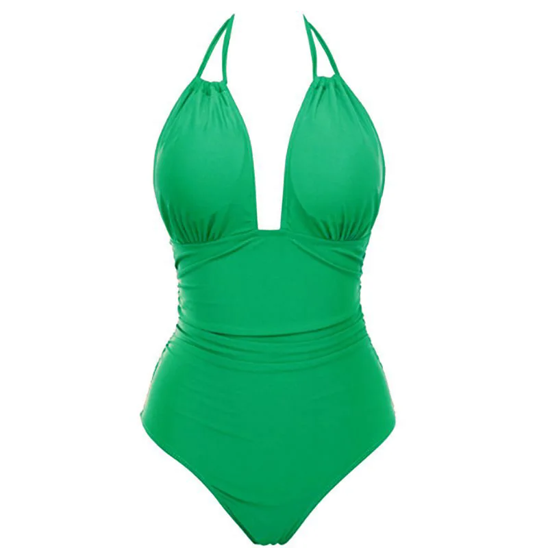 

TYAKKVE Bikini 2019 One-piece Swimsuit Deep V Vintage Backless Ladies Bathing Suit Tummy Control Plus Size Swimwear Women S-XXXL