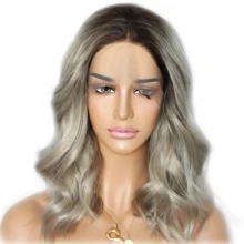 Lvcheryl омбре с темными корнями коричневые натуральные волнистые термостойкие парики для волос Короткие синтетические парики на кружеве для женщин Повседневная одежда