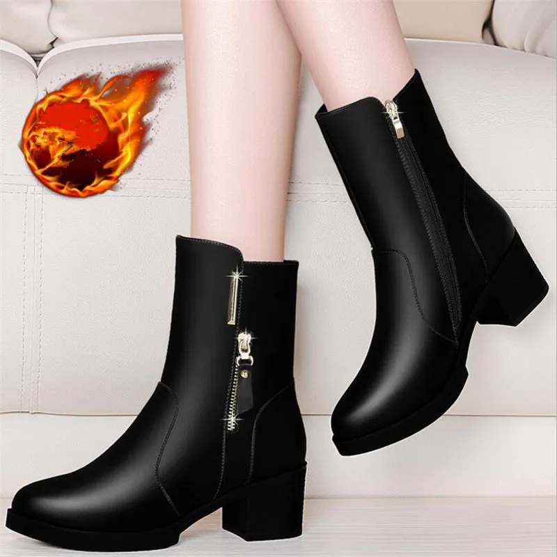 Autumn and winter women's shoes short boots women's thick with high heel shoes with velvet cotton shoes in the tube boots