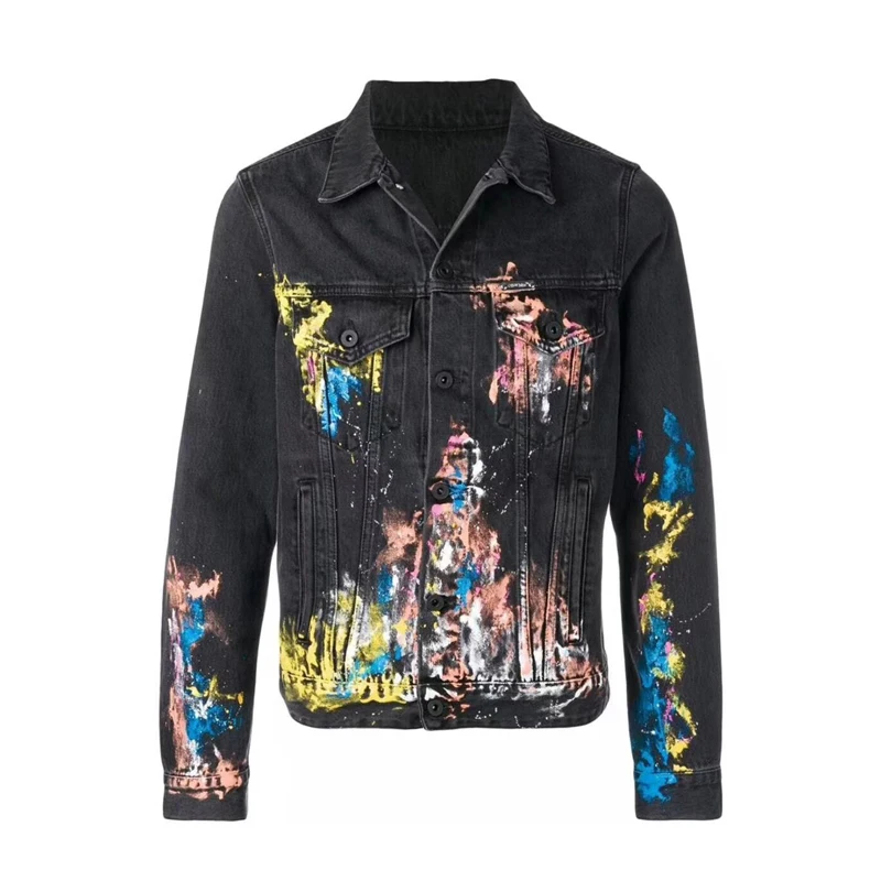 

Fashion Streetwear Men Jacket Top Quality Colorful Paint Designer Hip Hop Jackets Men Punk Style Denim Coats Brand Biker Jackets