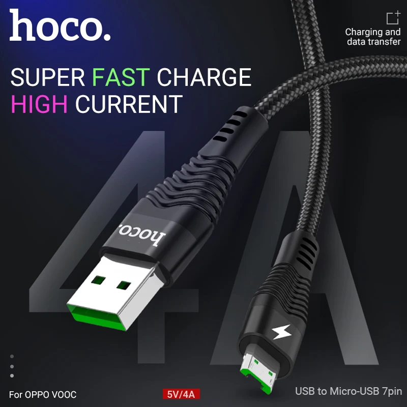 hoco кабель USB Micro 7 pin для oppo VOOC 4A быстрая зарядка микро юсби зарядник шнурок нейлон