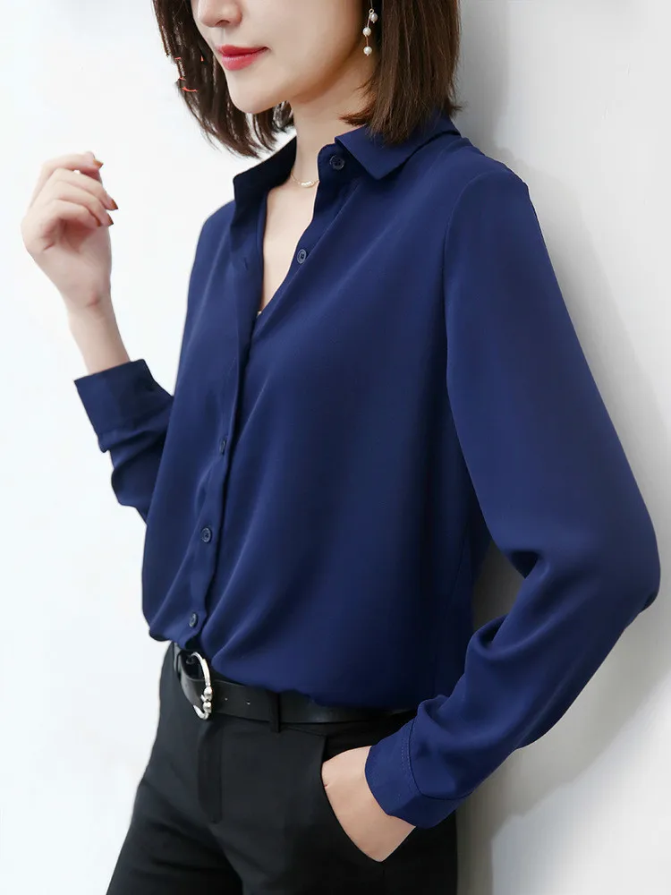 

New Chiffon Woman Long Sleeve Ma'am White Shirt Leisure Time Suit-dress Temperament Jacket Blouse Womens Tops And