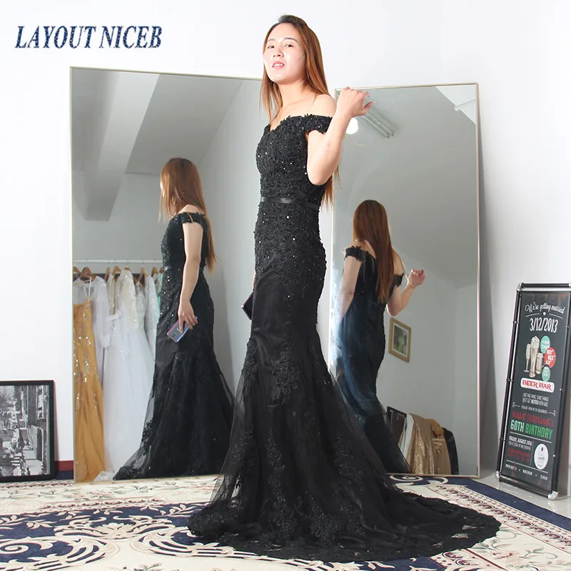 sexy evening dresses Off the Shoulder Long Mermaid Evening Dresses Lace abiti da sera Applique Robe De Soiree longue Formal Gowns abiye gece elbisesi plus size gowns