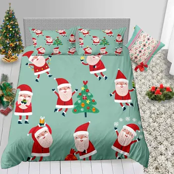 

Thumbedding Christmas Style Bedding Set Kids Cartoon Santa Print Light Green Duvet Cover For Home Queen Twin Full Single Bed Set