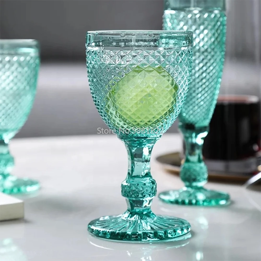 2Pcs Vintage Relief Wine Glass Cups Color Embossed Goblet Home Juice Water  Cup Wedding Party Champagne