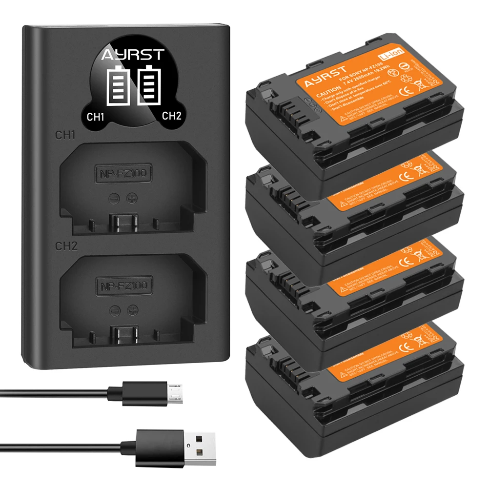 Batteria Per Fotocamera 2600Mah Np-Fz100 Npfz100 + Doppio Caricatore Usb Per Sony Np-Fz100, Bc-Qz1, Sony A9,Alpha A7R Iii, A7 Iii, Ilce-9