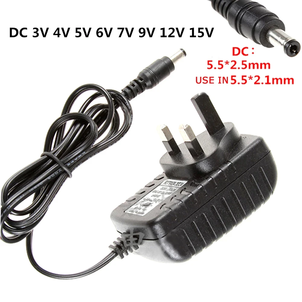 

UK Power Adapter AC 110V-240V To DC 3V 5V 6V 7V 9V 12V 15V 0.5A -2A Universal British Supply Charger Adaptor LED Light AC 220V