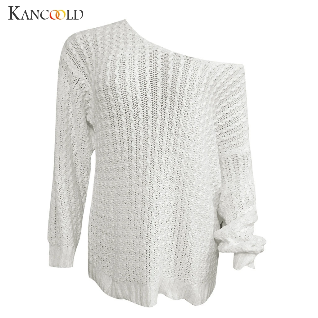 KANCOOLD, сексуальный свитер на одно плечо, женский модный вязаный свитер, топы, женские повседневные облегающие пуловеры, свитер с длинным рукавом, Одноцветный