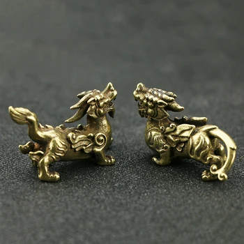 

One Pair Brass Piuxiu Mini Figurines God Beast of Wealth and Lucky Animal Qilin Small Ornaments Copper Home Decoration Gifts