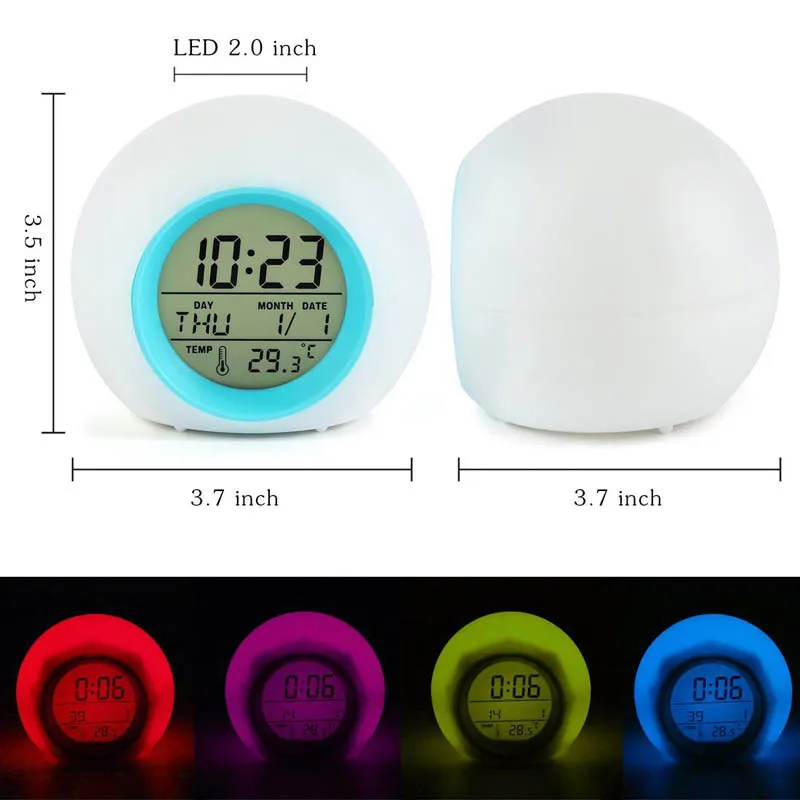 Child birthday present Creative round colorful alarm Warm clock Color night light alarm clock Bedside children alarm clock