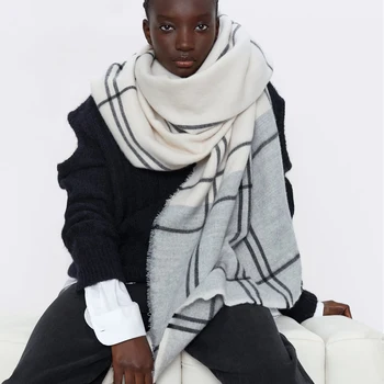 

2019 ZA New Big Plaid Scarf Double-sided Imitation Cashmere Color Warm Scarf Female Autumn and Winter Large Shawl Scarf